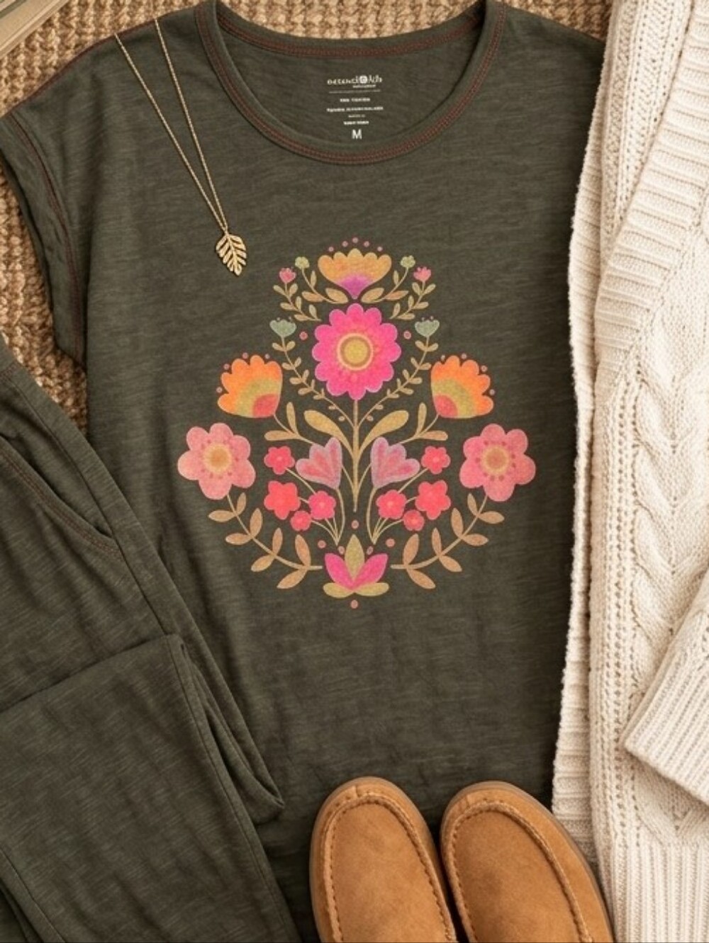 NATURAL LIFE Dark Gray Tee with Red Stitching